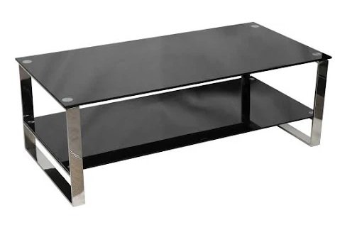 MEF - Black Glass Coffee Table Stainless Steel Size : W 1200 x D 600 x H 450 mm 