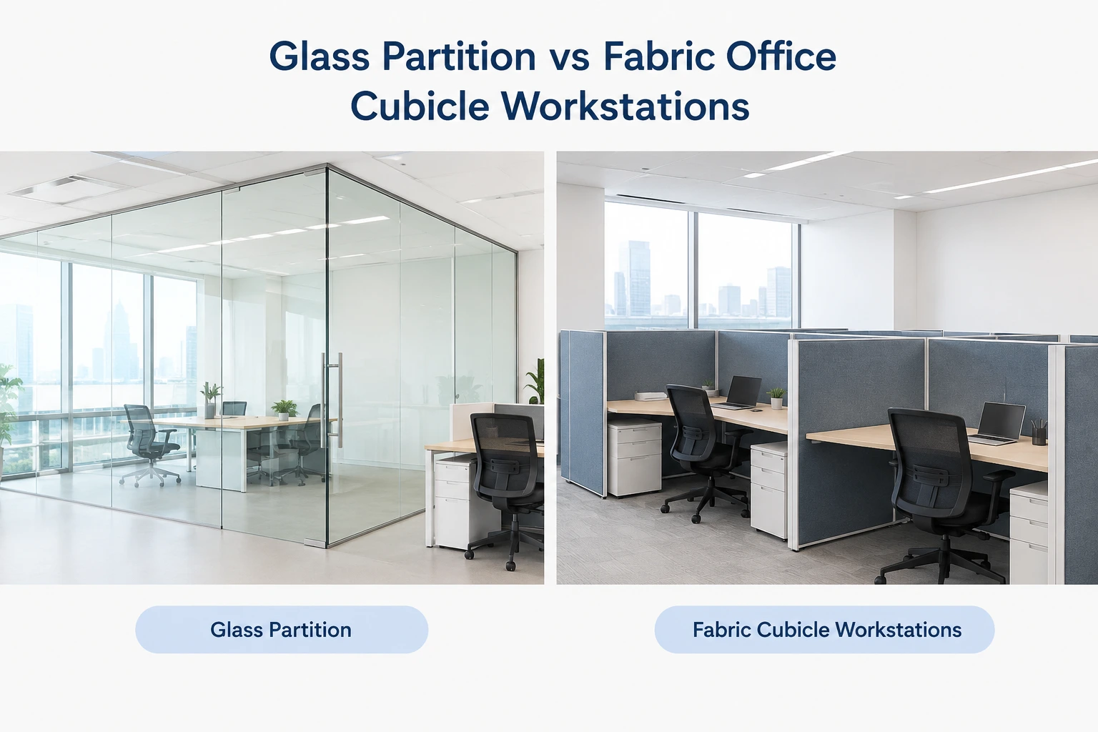 Glass Partition and Fabric Office Cubicle Workstations